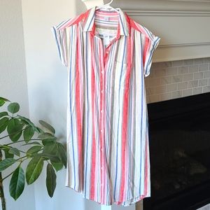 Linen Blend Striped Shirt Dress